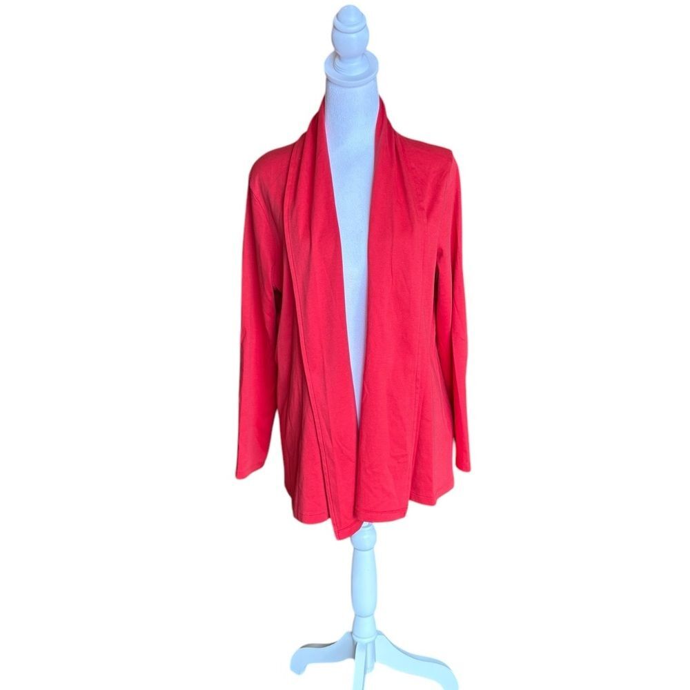 LL Bean Open Front Shawl Cardigan Sweater Supima Cotton Women Large Red